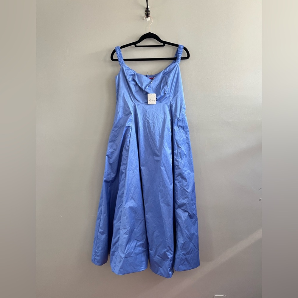 NWT Free People ALINDA Midi Off-Shoulder Dress w/Pockets Blue Iris Gown Nylon - Picture 6 of 12
